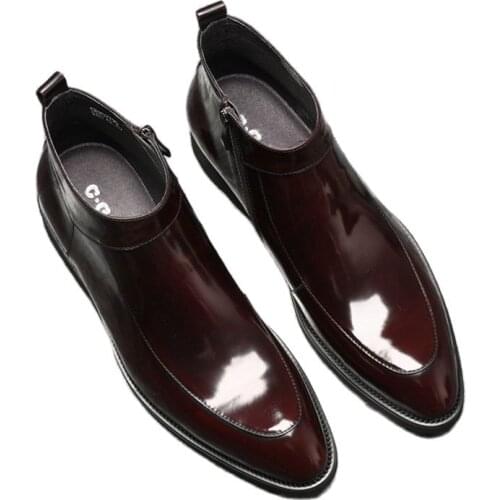 High-top leather shoes, English suede boots, patent leather boots, mens booties