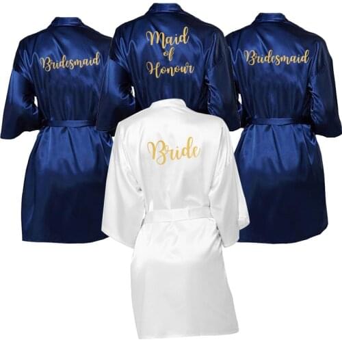 Golden Print Bridal Satin Robe Women dama de honor Bridesmaid Wedding Robe novia kimono bride party Maid of Honour Robes Gifts