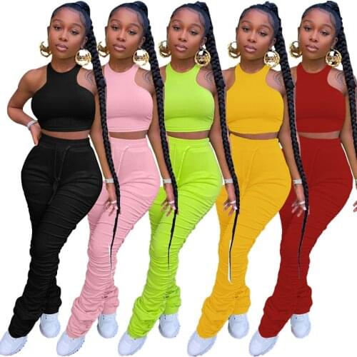 2 Piece Set Women Outfits Stacked Leggings Home Summer Clothes Two Piece Set Women Home Summer Clothing 2 Pieces Sets Female