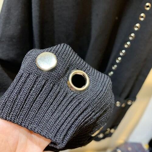 Women Sweater 2020 Spring and Summer New Solid Color Loose Version Metal Eyelet Trim Knit Cardigan