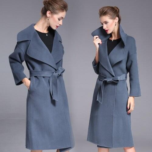 Women s winter coat blue Double sided wool cashmere outwear 2019 autumn plus size ladies fashion overcoats long free ship