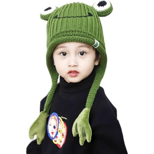 Doitbest 3 to 8 Years old Winter hat for kid beanies Cartoon frog Handmade Beanie knit Child hats warm kids girls Earflap caps