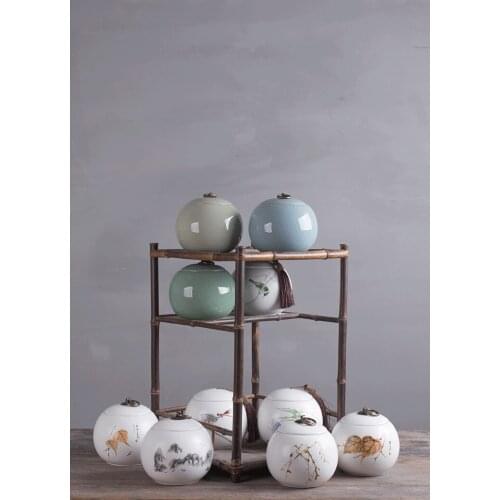 1PC China Wind Big Capacity Variable Glaze Ceramic Tea Caddy Portable Storage Tea Ceremony Accessory Vintage Sealed Jar JO 1067