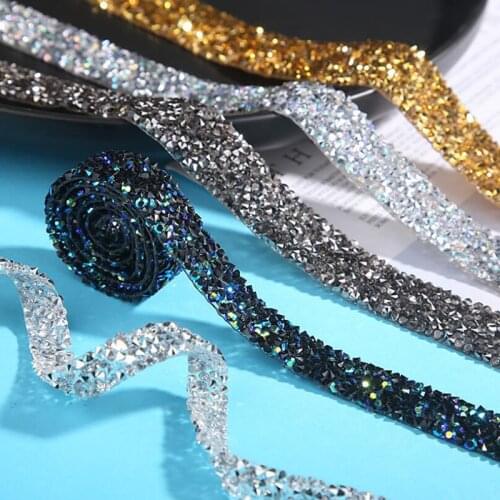 1 Yard Trim Patches Crystal AB Strass Hot Fix Rhinestone Tape Applicator Ribbon With Rhinestones Iron On Appliques For Dresses