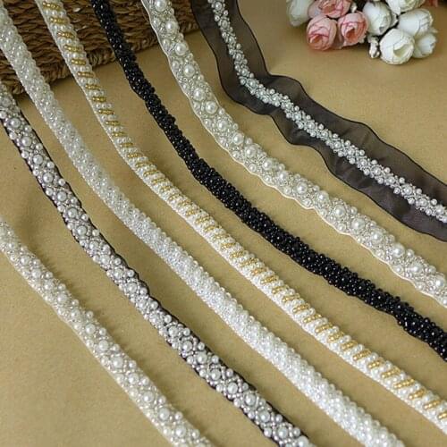 10Yards White Pearl Beaded Trims Ribbon Fabric Embroidered Applique Sewing Craft Crochet Wedding Dress Clothes DIY Accessories