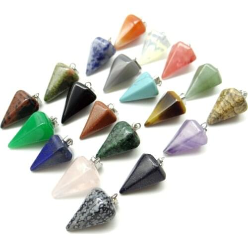12pcs Natural Stone Blue sand tiger eye stone Hexagon Pyramid Reiki Pendulum Pendant Charms Chakra Amulet Fashion Jewelry