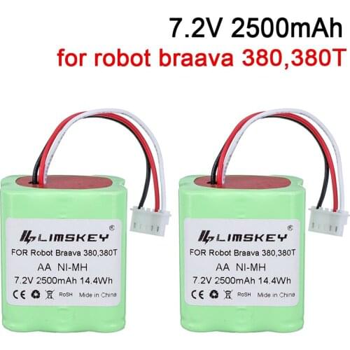 2.5Ah 2500mAh Ni-MH 7.2V Battery for iRobot Roomba Braava 380 380T Mint 5200 5200C Mopping Robot 2pcs
