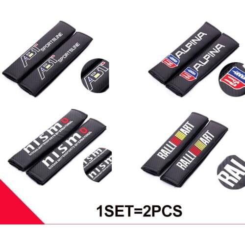 2pcs Carbon Fiber Black ABT ALPINA Ralliart Nismo Car Interior Padding Seat Belt Protect Covers for Mitsubishi BMW Audi NISSAN