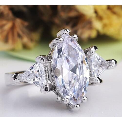 2018 Romantic Triangle Cut 3ct crystal AAAAA Cz 925 sterling silver Engagement Wedding Band Ring For Women Gift jewelry