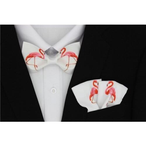 Free Shipping New Male mens fashion Original design wedding gift suit straight socket bow tie pocket towel tie Flamingo