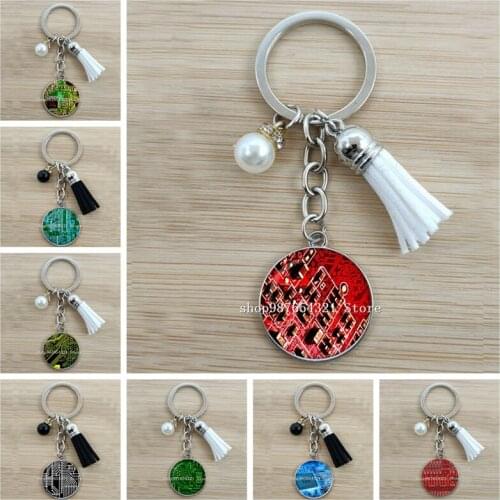 New creative cabochon glass keychain circuit board keychain manual photo keychain PCB designer keychain layout engineer gift