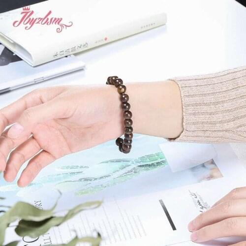 Natural Stone Brown Bronzite Round Shape 4 6 8 10 12mm Beads DIY Charm Flexible Bracelet Jewelry For Men Women Gift 18-19CM