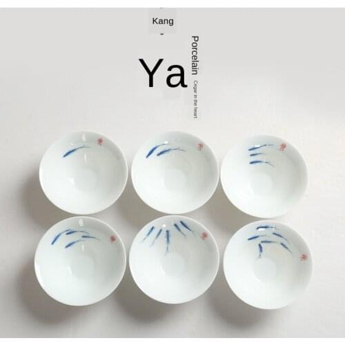 Teacup Ceramic Kung Fu Teacup Hand-Painted Ceramic Whiteware Tea Set Nostalgic Antique Type Cup MasterCup Single Retro Style Cup