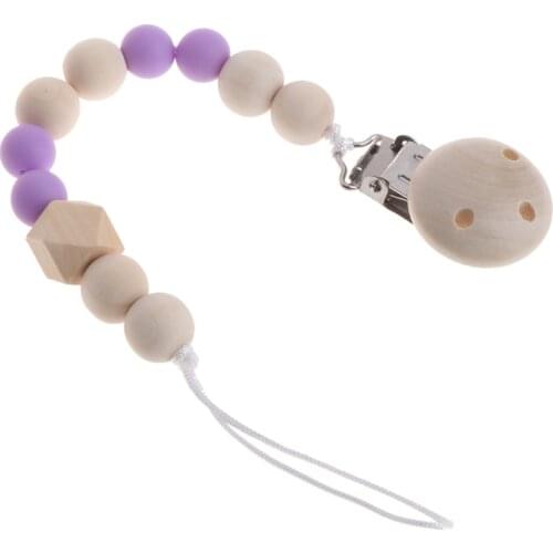 Nipple Holder Beaded Wooden Baby Pacifier Clip Chain Nipple Leash Strap Pacifier Clips Soother Chain
