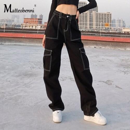 Jeans Woman High Waist 2021 New Pocket Female Pants Straight Loose Black Mom Pants Fashion Baggy Boyfriend Jean Women Trousers