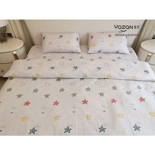 YAZAN The high quality bedding set with 100% cotton Pure and fresh pattern Simplicity Bed sheet quilt cover pillowcase4pcs
