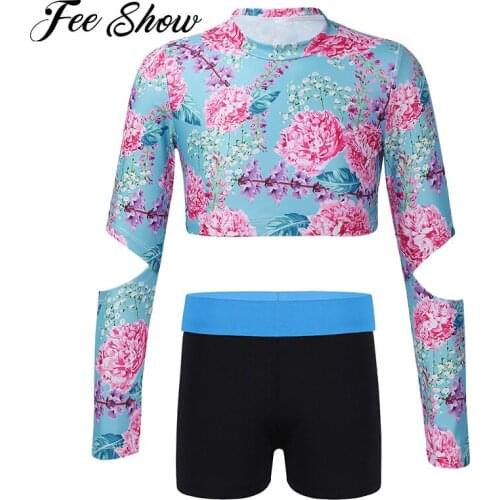 Toddler Girls Yoga Sets Sport Outfits Sportswear Long Sleeve Gym Sports Cropped Top Training Fitness Shorts Set Workout Clothes