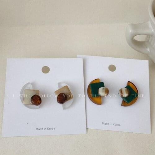 Korean Retro S925 Niche Design Sense Resin Hit Color Geometric Semicircular Earrings Simple Fashion Trend Earrings