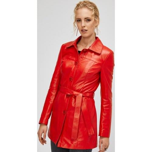 Red Womens Genuine Leather Coat