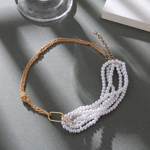 Hot selling new fashion jewelry with retro hollow asymmetrical pearl necklace necklace for women wedding party gifts