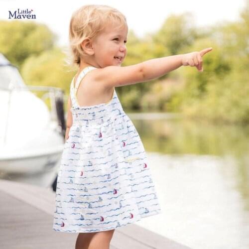 Little maven 2020 new summer baby girls clothes brand slip dress kids cotton sailboat print fashion sundresses S0706