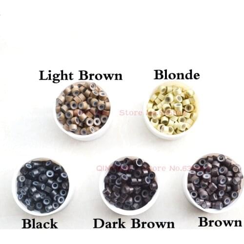 Micro Ring Hair Extensions Tools Accessory 1000pcs Rings 5*3*3mm Silicone Aluminum Ring Black Brown Blond 5Colors
