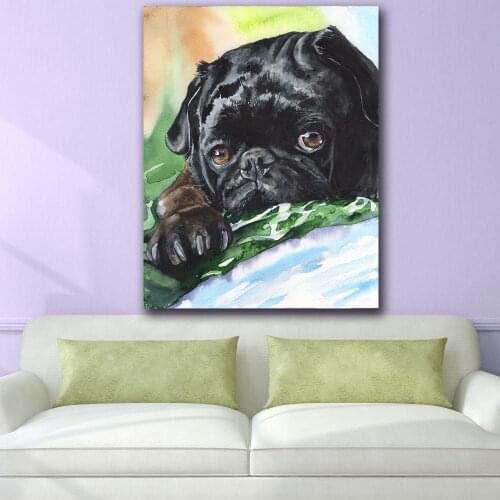 Fashion Oil Painting Animal Black-Pug wall art Canvas Painting For Living Room Home Decoration Oil Painting Wall Art Picture