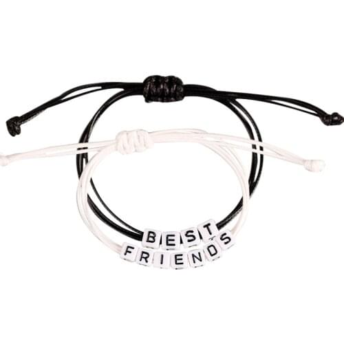 2 Piece Set Of Best Friend Charm Bracelet Adjustable Size Black And White Leather Rope Mens Ladies Friendship Hand Chain