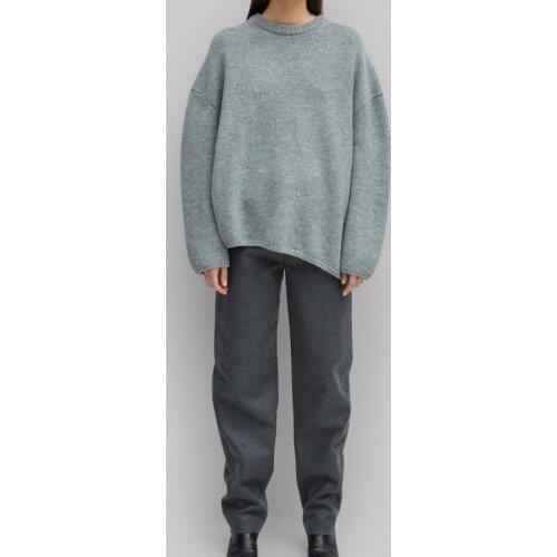 - NOMA Grey Black 100% Wool Oversized Asymmetric Sweater Round Neck Drop SHoulder LOOSE KNITS LONG SLEEVES JERSEY