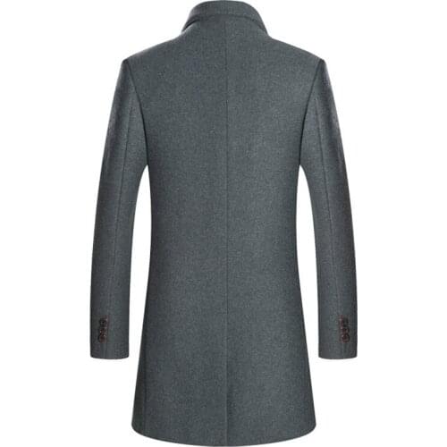 2020 Autumn Winter New Mens Wool Coat Business Fashion Solid Color Slim Fit Thick Long Jacket Male Brand Red Wine Overcoat