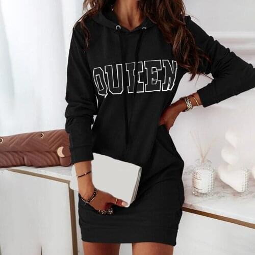 Autumn Letter Print Sport Mini Dress For Women 2021Loose Casual Long Sleeve Solid Hooded Ladies Dresses Fashion Moletom Feminino