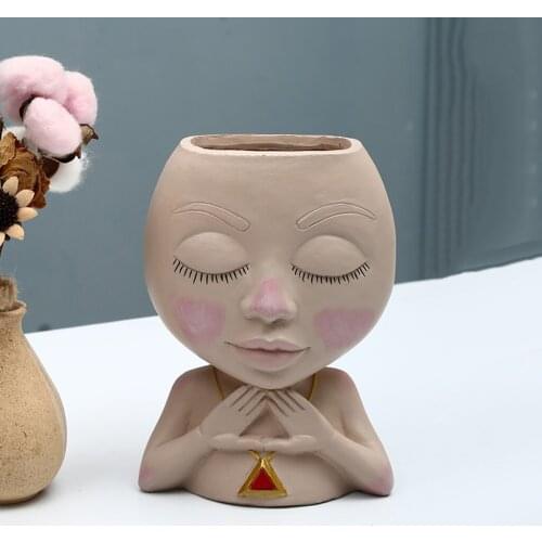 Portrait Vase Creative Human Face Decor Resin Flower Pot Sculpture Planter