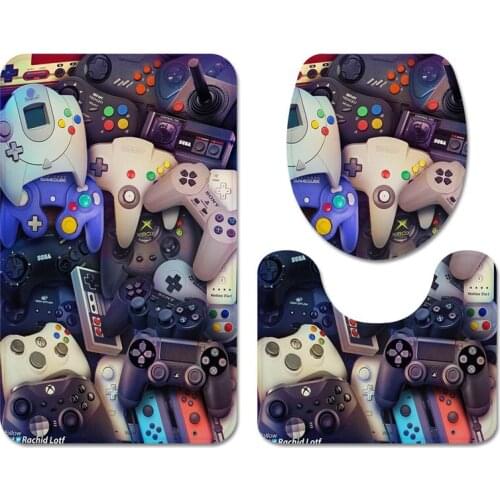 Drop Shipping Game Controller Bathroom Toliet Mat Set Anti Slip Kitchen Bath Coral Fleece Floor Carpet Washable 3Pcs/set Rug