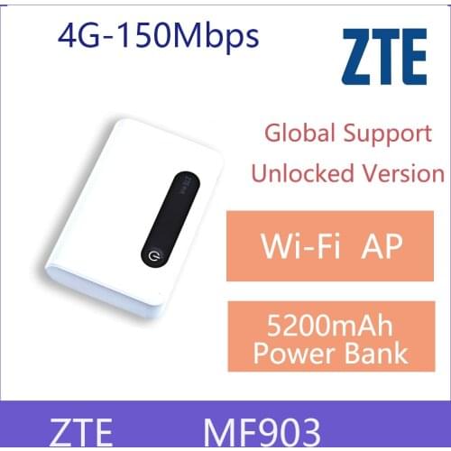Unlocked ZTE MF903 4G LTE WiFi Modem Router With 5200mah Power Bank With Port 4G Router Band 28 sim card unlimited internet
