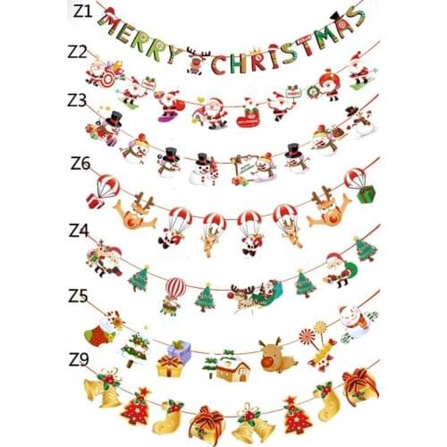 3M Christmas Hanging Banner Merry Christmas Letter Flag Paper Chains Christmas Decoration for Home Party Santa Claus Ornaments