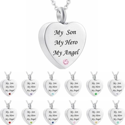Heart Memorial Urn Necklace Cremation Ashes Keepsake Pendant - My Son My Hero My Angel - Funnel Filler Kit