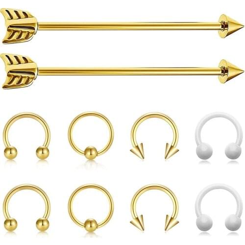 Industrial Barbell Cartilage Earrings Set 14G Surgical Steel Industrial Piercing Shinny CZ Stone 16G Helix Earring Piercing