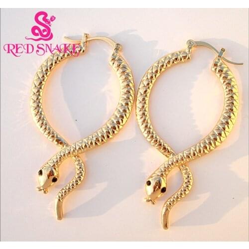 RED SNAKE High Quality Charming Amazing Gold-color Snake Halloween party Stud Earrings