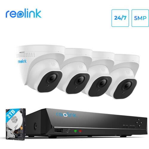 Reolink RLK8-520D4-5MP Camera System 8ch PoE NVR&4 PoE IP Cameras Bullet Outdoor HD Video Surveillance Kit Built-in 2TB HDD