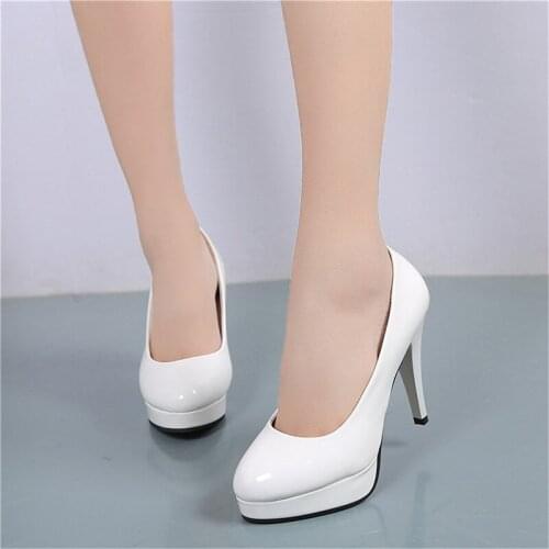 Women Pumps Fashion Classic Patent Leather High Heels Shoes White Sharp Head Paltform Wedding Women Dress Shoes 35-42