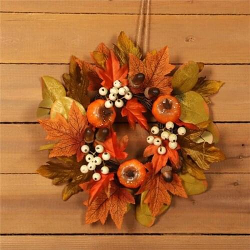 30cm Halloween Wreath Artificial Maple Leaf Pumpkin Wreath Halloween Door Decoration Thanksgiving Autumn Wreath