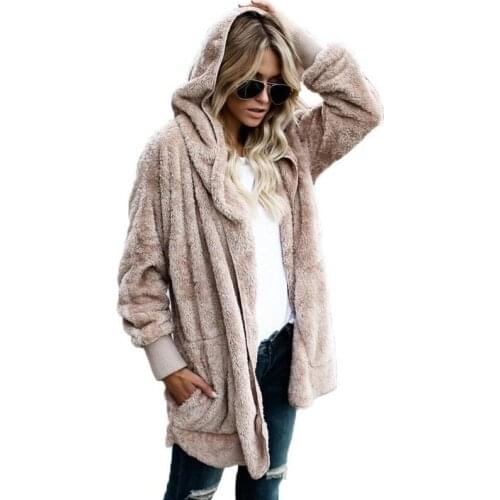 Spring Faux Fur Warm Winter Coats On Both Sides Ladies Jacket Women Open Stitch Hooded Coat Female Long Sleeve Jacket Plus Size