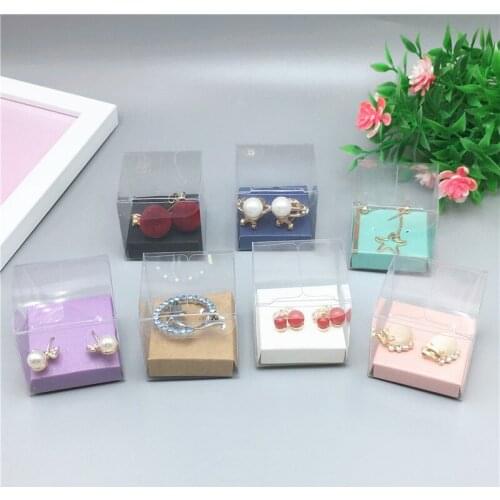 20pcs Waterproof PVC Boxes + 20pcs Earring Card, 4x4x4cm Transparent Plastic gift Packaging Box Jewelry display Box