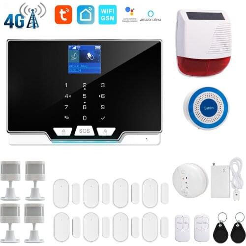 WiFi 4G LTE 3G WCDMA GSM Tuya Smartlife APP Intelligent Home Burglar Alarm System Solar Powered Siren Optional