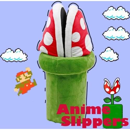 Japan Anime SupermarioBros Kawaii Cosplay Shoes Piranha Flower Slipper Autumn Winter Plush Slipper Men Women Home Shoes Gifts Ja