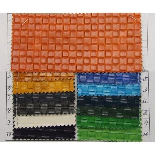 Factory cheap supply PVC transparent colored leather bags handbags woven pattern small squares grain leather fabric