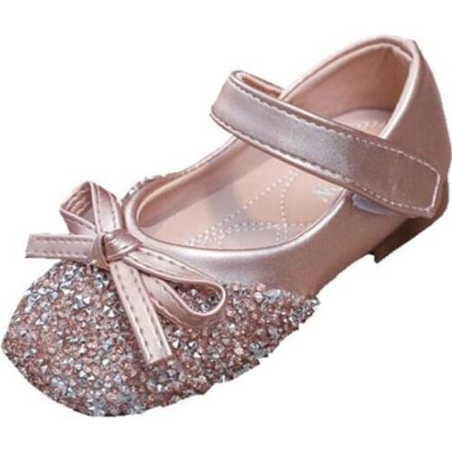 2021 Autumn New Rhinestone Soft Sole Girls Shallow Mouth Princess Shoes Show Dance Shoes Girl Leather Shoe