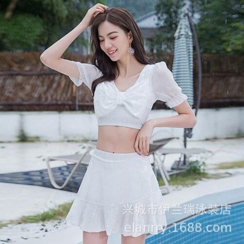 Swimsuit With Skirt Tankini Swimwear For Women Korea Style Sexy Bathing Suit 2021 Female Swim Separate Plus Size White Polyester