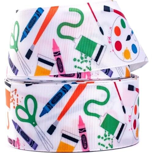 10yards different sizes School supplies pattern printed grosgrain ribbon DIY