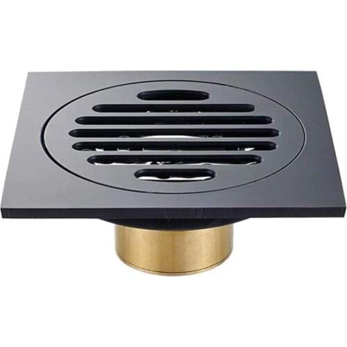 4 Inch Square Shower Drain with Removable Cover Grate, Brass Anti Clogging and Odor Point Floor Drain Assembly with Hair Catcher